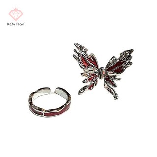 [Margaret] Punk Gothic Nhẫn Đỏ Vintage Ánh Sáng Mở Nhẫn Ngón Tay Có Thể Điều Chỉnh Phong Cách Pháp Cá Tính Dự Tiệc Trang Sức Quà Tặng Mới