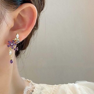 Khuyên Tai Hoa Tím Đính Đá Phối Tua Rua Sang Trọng