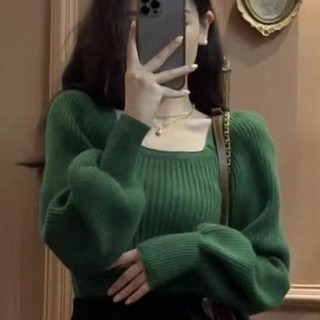 Áo sweater Dệt Kim Cổ Vuông Tay Phồng Thời Trang Cho Nữ