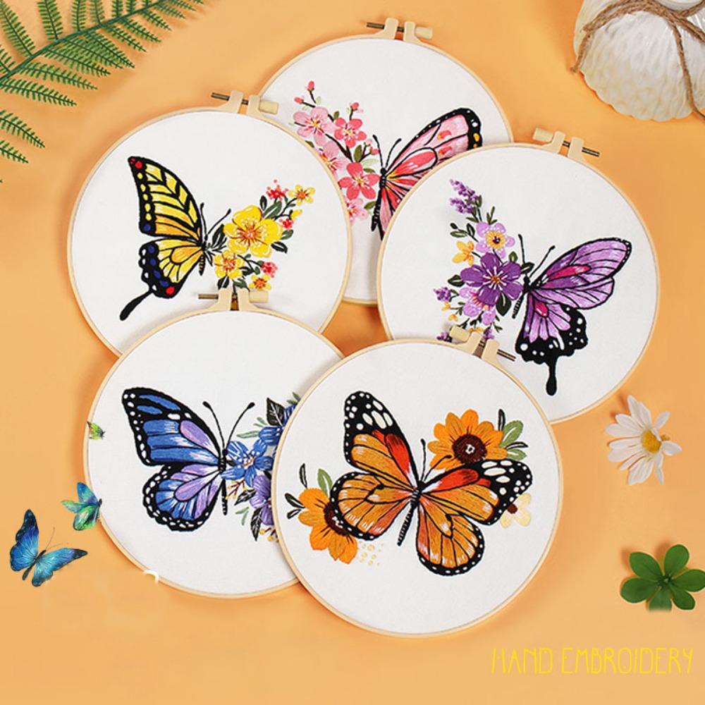 ODAKA Cross Stitch Kit, Bướm DIY Crafts Thêu Hoa, Trang Trí Kim Punch Handmade Kim Ren Thêu Hoop Người Mới Bắt Đầu