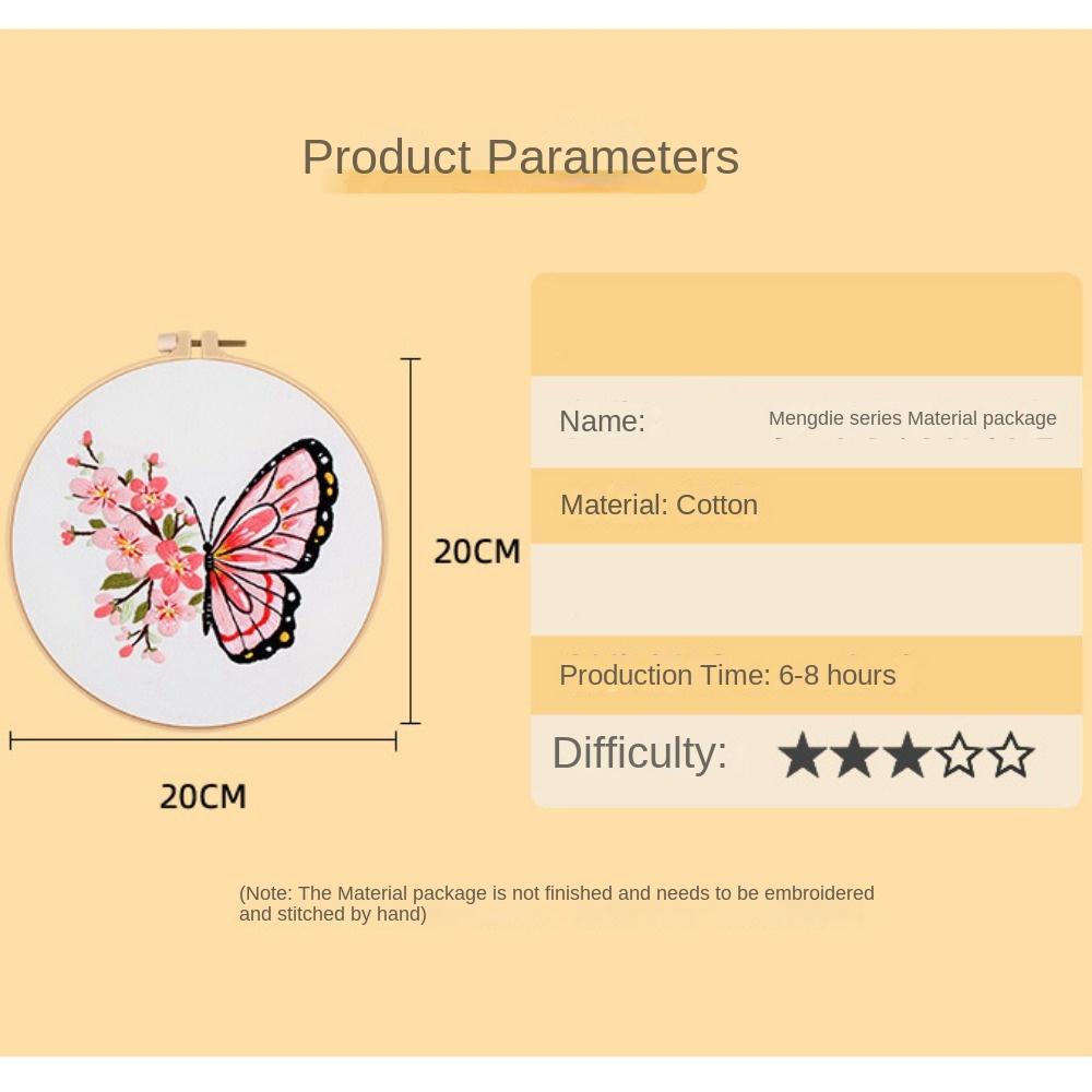 ODAKA Cross Stitch Kit, Bướm DIY Crafts Thêu Hoa, Trang Trí Kim Punch Handmade Kim Ren Thêu Hoop Người Mới Bắt Đầu