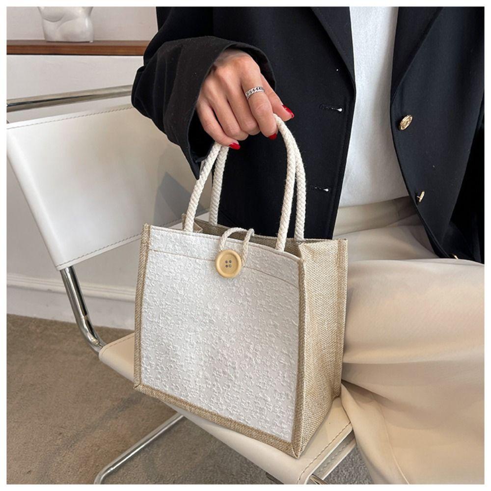 Túi Tote quà tặng CHEESELY, Túi xách cầm tay có thể tái sử dụng, Túi xách nữ vải lanh kiểu Pháp thông thường