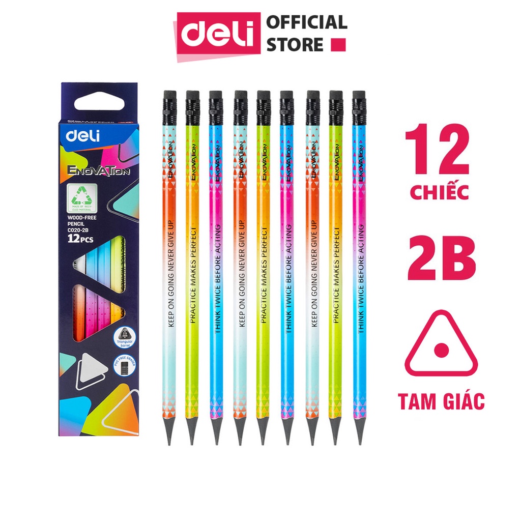 [VPP Deli] Bút chì Deli 2B thân đa sắc, cực nhạy với máy chấm thi tự động, combo 12 chiếc dành cho học sinh văn phòng
