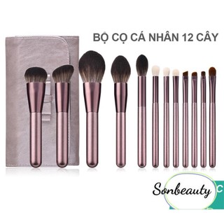 SET cọ CC 12 chi tiết kèm túi da màu hồng