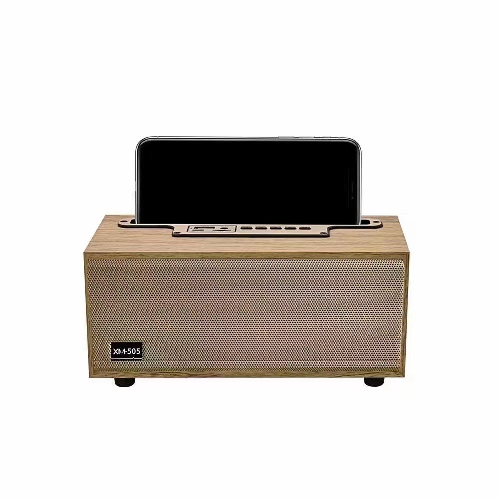 Loa bluetooth XM-505 vỏ gỗ vintage, tích hợp giá đỡ, thiết kế phong cách cổ điển sang trọng