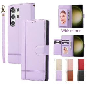 Dành Cho Samsung S26 Ultra S26 Plus S25 FE S25 Ultra S25 Plus S24 Ultra S24 Plus S24 FE A16 A56 A36 A55 Ốp Lưng Ví Da Lật Dây Đeo Gương