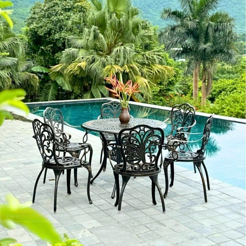 Bộ bàn ghế ban công ngoài trời Tròn Nhôm đúc Bàn ghế sân vườn ngoài trời Bàn ghế ngoài trời - HP34