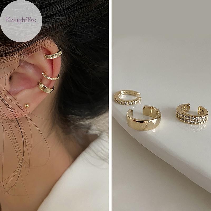 K2nightfee 3 Cái / bộ Thời Trang Hình Chữ C Zircon Vòng Tai Không Xuyên Kẹp Tai Cho Nữ Tính Khí Tối Giản Bông Tai Dự Tiệc Trang Sức Quà Tặng VN