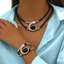 MERIGGIARE 2 Bộ Vòng Tay Vòng Cổ, Phụ Kiện Trang Sức Thiết Kế Lớp Trang Sức Bohemian, Hình Học Mặt Dây Chuyền Vòng Cổ Cho Nữ