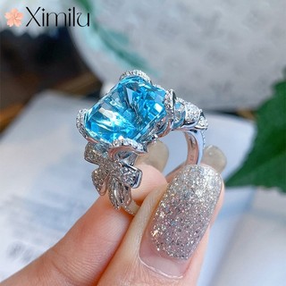 ♥ Nhẫn nữ Aquamarine Topaz Bow Full Diamond Ring