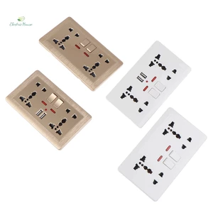 Ổ Cắm Điện Gắn Tường 5 Lỗ 2.1a Hai Cổng usb Tiện Dụng