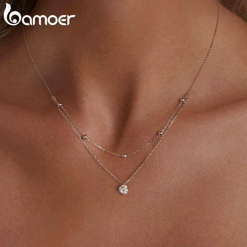 Bamoer Vòng cổ Bạc 925 Hai Lớp Thời Trang Dành Cho Nữ MSN023