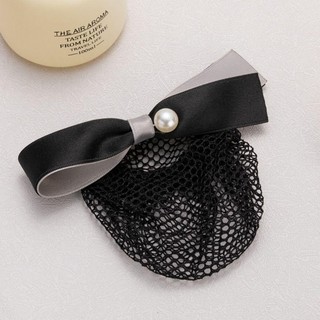 FUJIOU Nơ Lò Xo Kẹp, Ngọc Trai Ruy Băng Bun Snood, Thanh Lịch Phong Cách Hàn Quốc Mũ Kẹp Tóc Lưới Bao Nữ