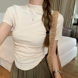 Áo thun bigsize nữ cổ lọ tay ngắn chiết eo 2 bên dáng ôm dành cho nàng chuppy phong cách đơn giãn  G202