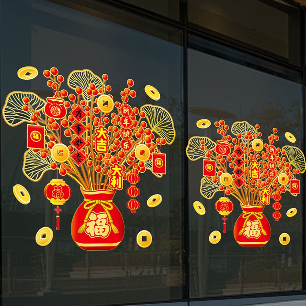 Cny Trang Trí Fu Miếng Dán Hoạt Hình Trung Quốc Tường 2026 Năm Mới May Mắn Trái Cây Đề Can Lễ Hội Mùa Xuân Kính Trang Trí Cửa Sổ