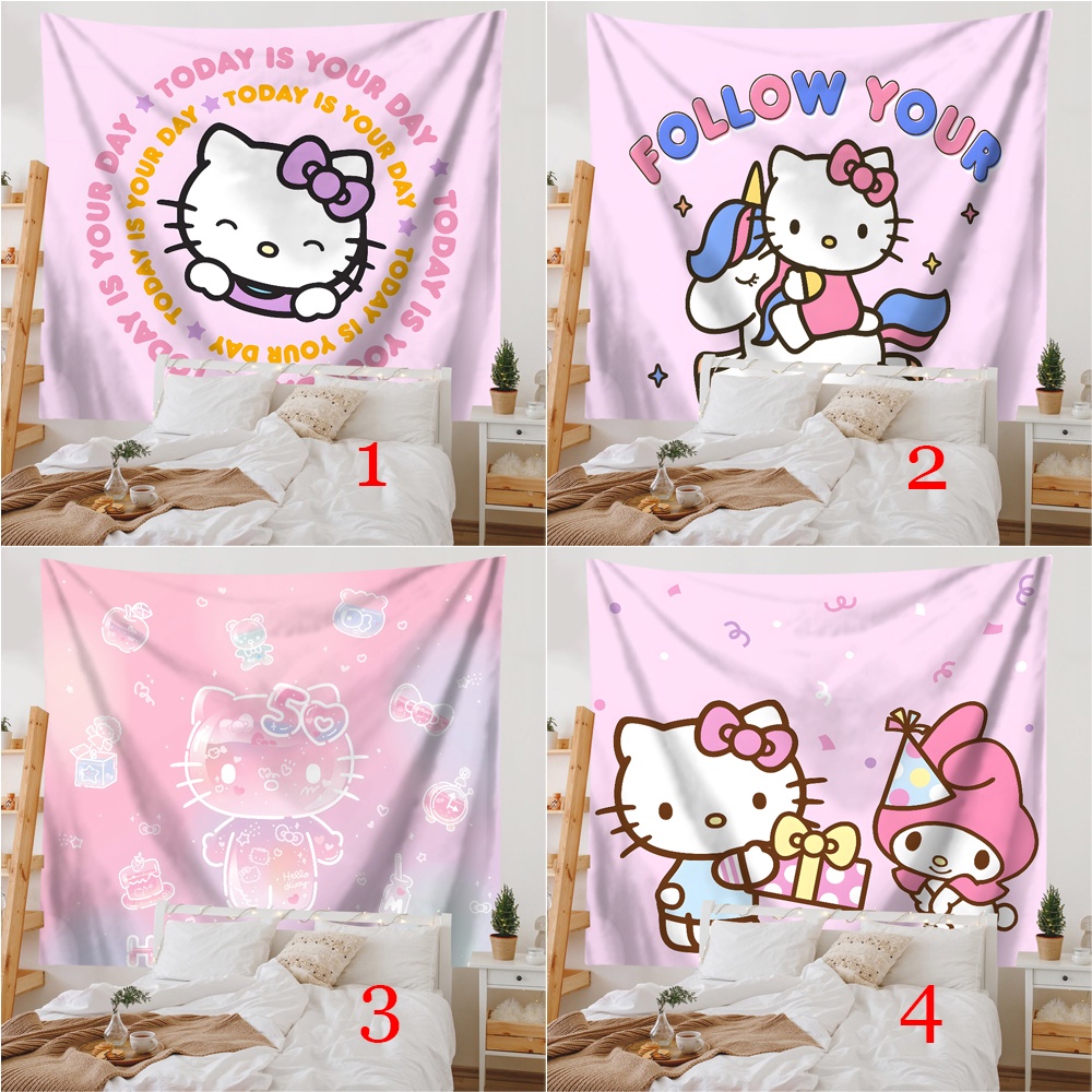 Thảm Treo Tường Trang Trí Phòng Ngủ Hình hello kitty