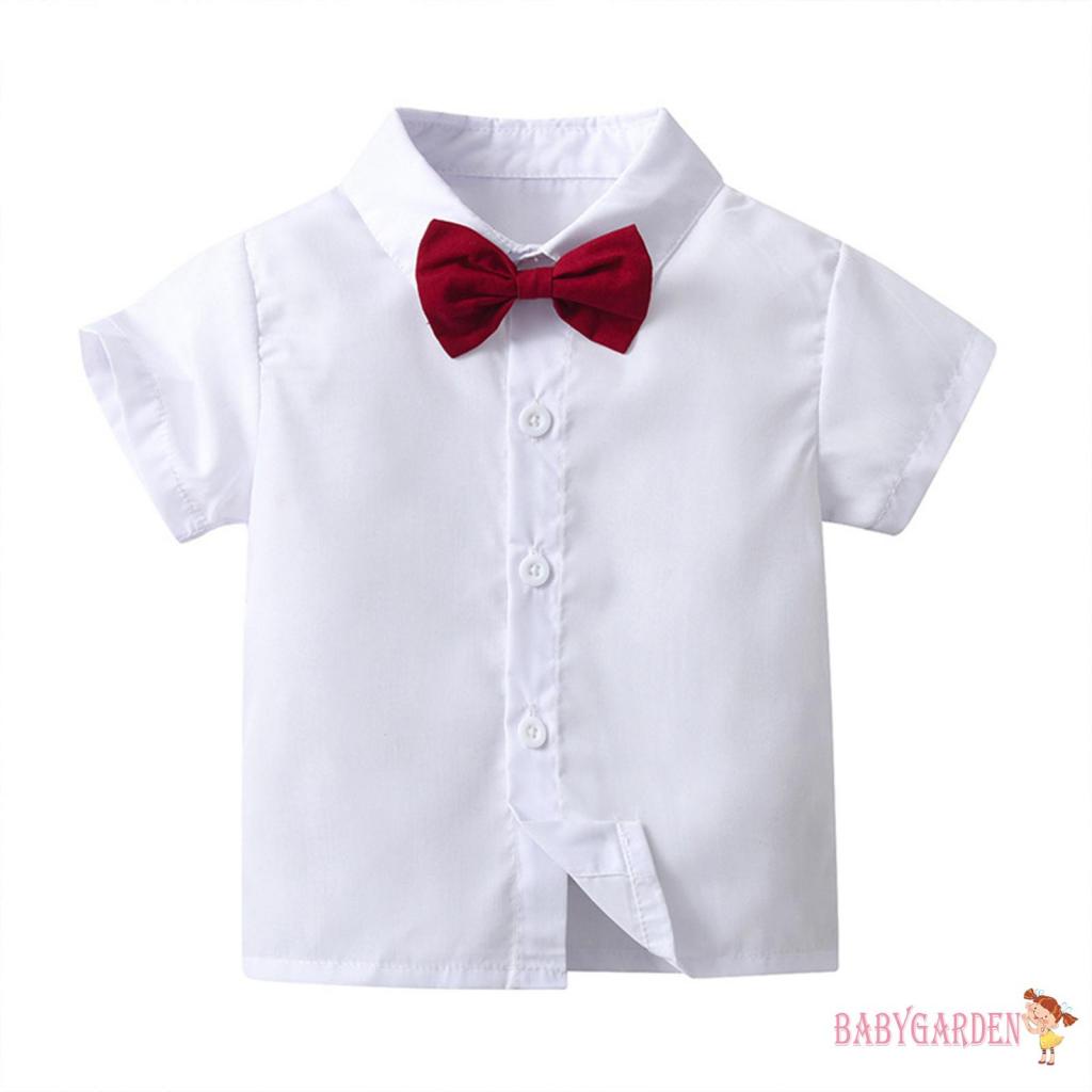 Bộ quần áo bé trai 6 tháng-5 tuổi Áo sơ mi ngắn tay có thắt nơ + Quần Short tổng thể cho năm mới Giáng sinh