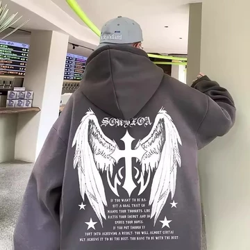 áo hoodie nam big size M-5XL[ có size 30 kg_95 kg ]Áo hoodie cotton Nhung Dày Tay Dài In Hình Cánh Chéo Không Giới Hạn Thời Trang Mùa Thu Mới Cho Nam