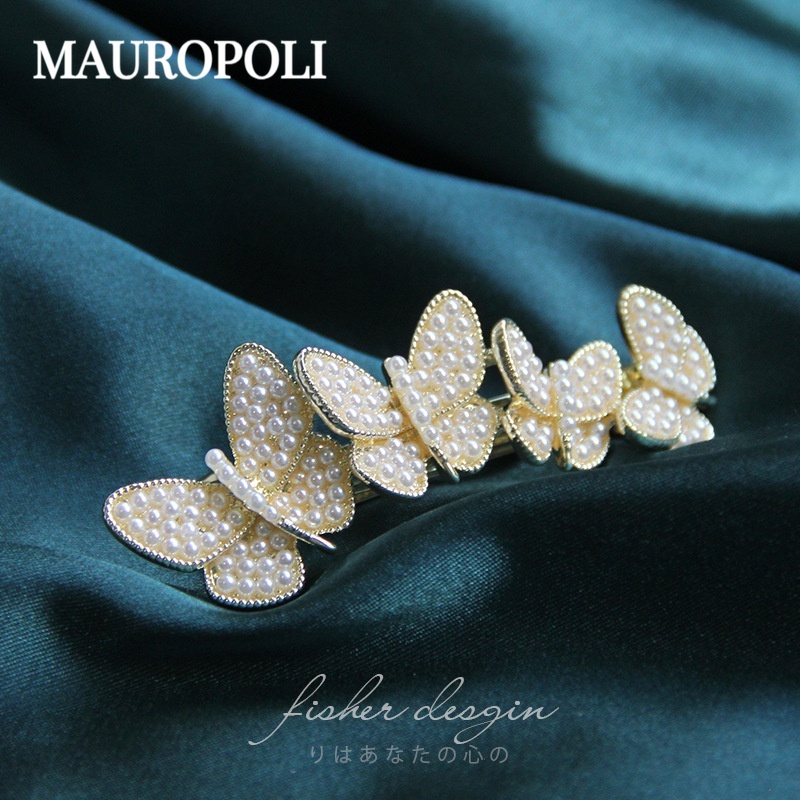 Mauropoli [Sẵn Sàng] Kẹp Tóc Bướm Ngọc Trai Giả Sang Trọng Thanh Lịch Hàn Quốc Phong Cách Mori Nổ Kẹp Bên Kẹp Mũ Đội Đầu Cô Gái Kẹp Tóc Phụ Kiện Tóc