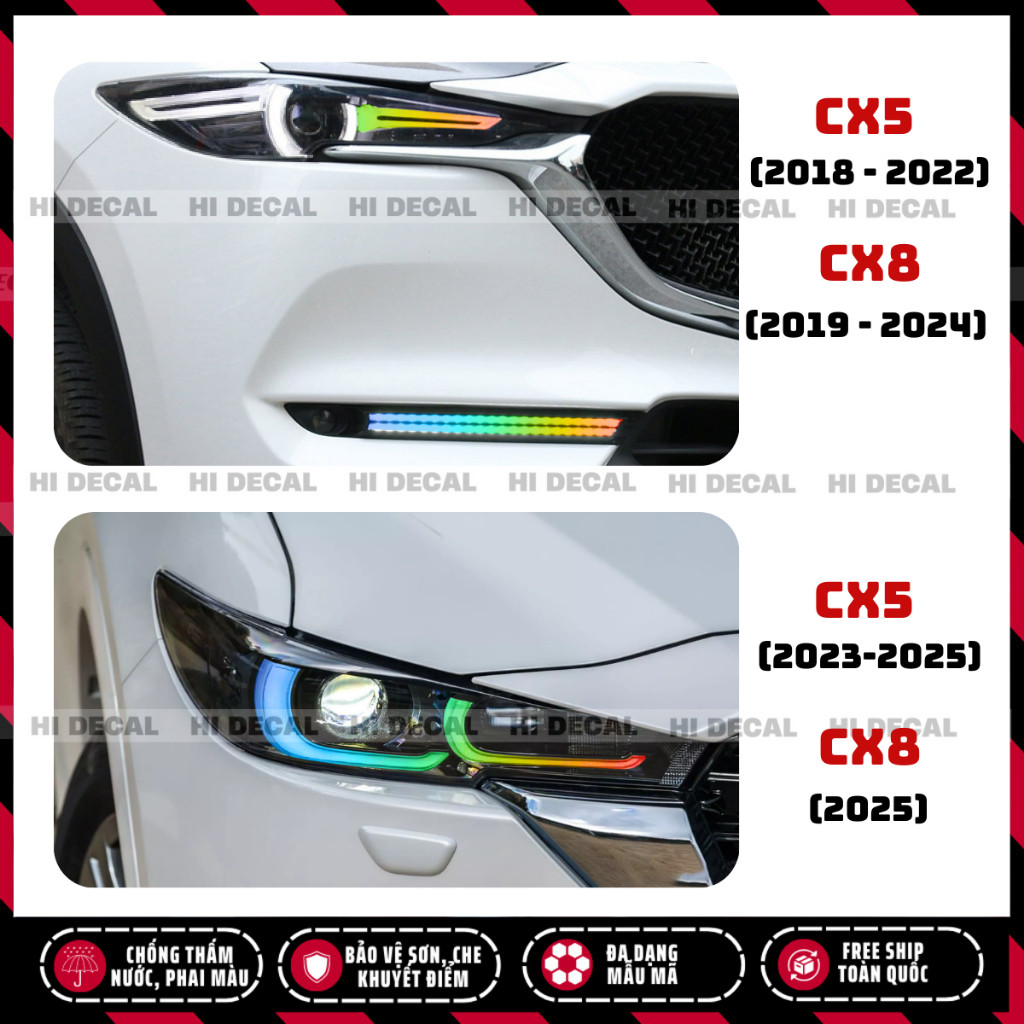 Tem dán đèn CX5 Cx8, decal dán đèn CX5 trang trí chống nước bền màu