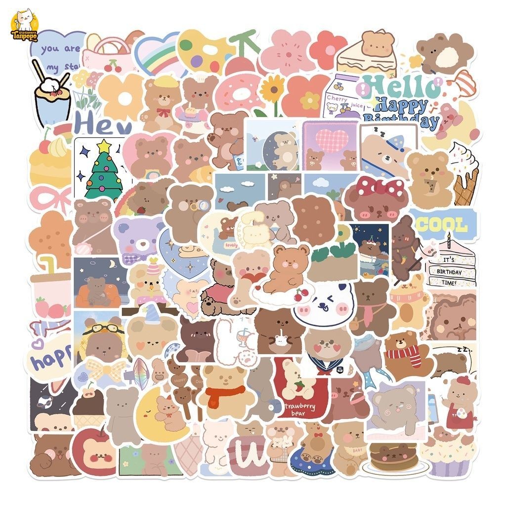 Set 20/40/102 cái sticker chống nước BÉ GẤU NÂU DỄ THƯƠNG CUTE ĐÁNG YÊU ...