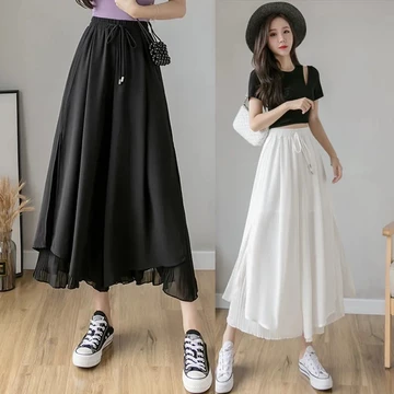Luo, Quần Dài Eo Cao Quần Ống Rộng Quần Mắt Cá Chân Voan Nữ Ống Rộng Nữ Sinh Viên Phiên Bản Hàn Quốc Nữ dáng Rộng Ôm Hơn Nhìn Màu Đen