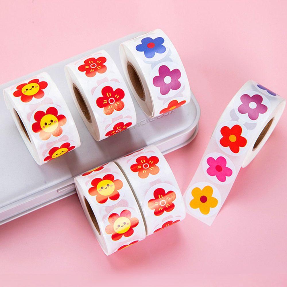 THFENG 500 Cái / Cuộn Miếng Dán Khen ngợi, Miếng Dán Mẫu Giáo Hoa Đỏ Nhỏ Tự Dính, Phim Hoạt Hình Chất Lượng Cao Sinh Viên Văn Phòng Phẩm Nhãn Dán Phần Thưởng Động Vật