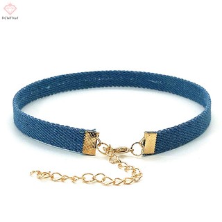 Vòng Cổ choker denim Màu Xanh Dương Phong Cách gothic punk vintage Thời Trang Cho Nữ [pcwfkef] Mới