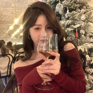 Đầm ôm body nữ trễ vai tay dài thời trang quyến rũ cho nữ tont màu đỏ đen dành cho mùa Noel bubblu24.vn