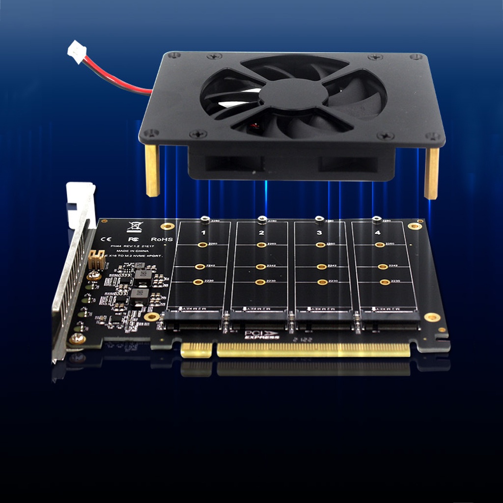 Card Chuyển Đổi Pci-E m.2 mkey 2230 2242 2260 2280 ssd raid 4 * 32gbps pcie x16 Thẻ