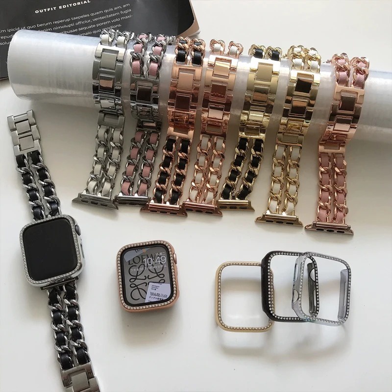 Dây Đeo Đồng Hồ Bằng Da Sang Trọng Cho Apple Watch Ultra 2 49mm Series 9 41mm 45mm 38mm 42mm 44mm 40mm iWatch 8 7 SE 6 5 4