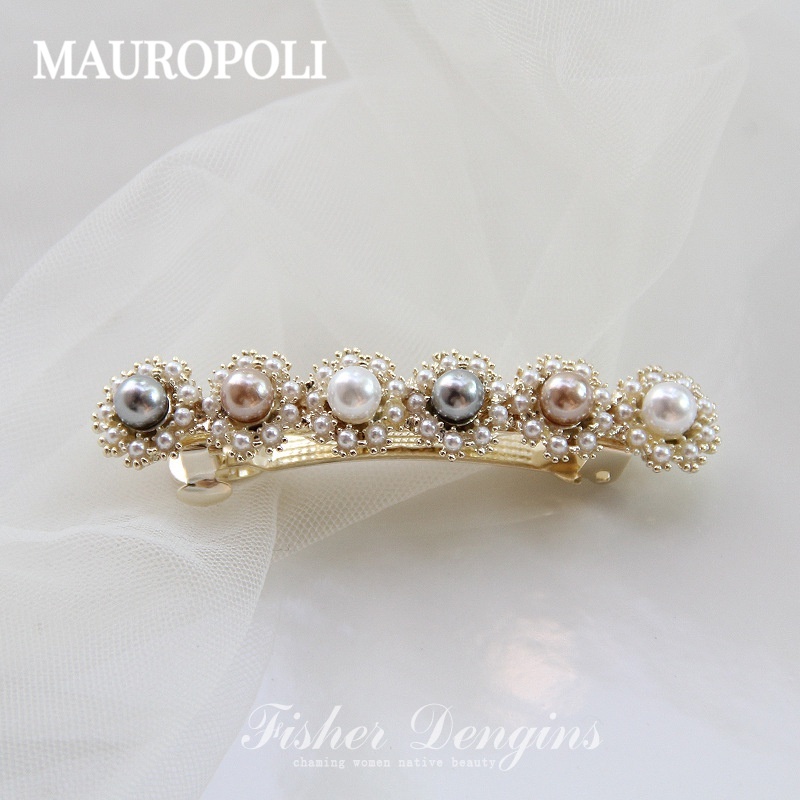 Mauropoli [Hàng Có Sẵn] Kẹp Tóc Ngọc Trai Tròn Bằng Kim Loại Phong Cách Hàn Quốc Cổ Tích
