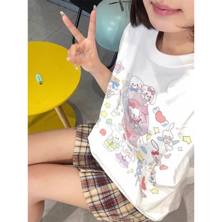 HIIXIIVI Áo thun cotton nữ tay ngắn cổ tròn in thời trang, form rộng unisex, OOTD 2025