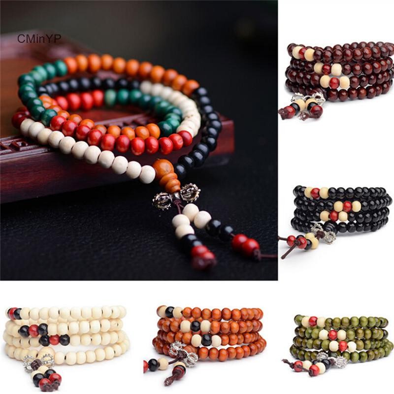 Cminyp 8mm Phật giáo Tây Tạng Mala Sandal cầu nguyện hạt 108 hạt vòng tay vòng cổ vinh quang