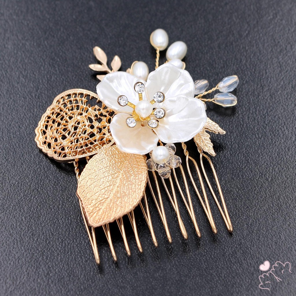 Lược Tóc Bên Có Lá Vàng Trang Trí Đám Cưới Hợp Kim Thanh Lịch Lược Barrette