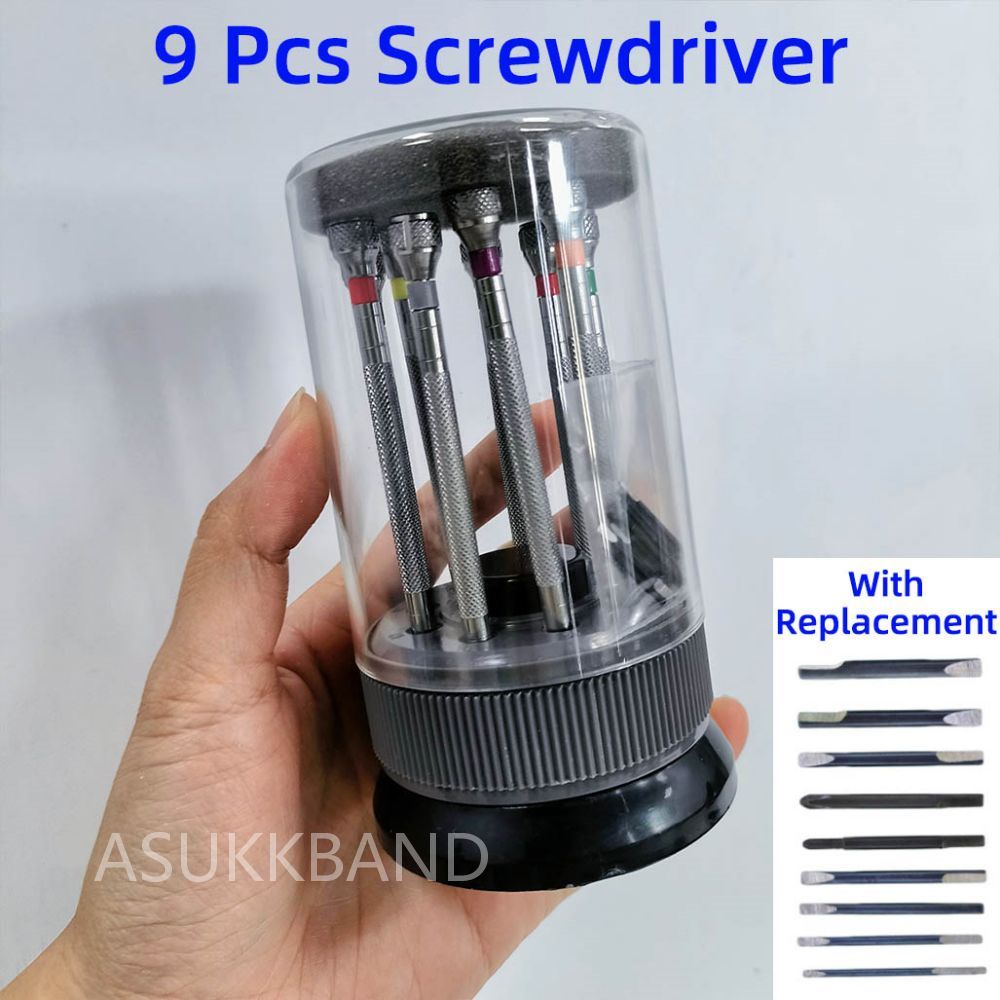 9 Chiếc Đồng Hồ Dụng Cụ 0.8mm-2.0mm Có Rãnh Chữ Thập Phẳng Phillips Bộ Tua Vít Bộ Đồng Hồ Sửa Chữa Kính Tua Vít Mini Lưu Trữ
