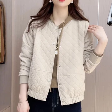 Nữ Phong Cách Mới Áo Khoác Thu Đông Phong Cách Mới Phiên Bản Hàn Quốc Thời Trang Ngắn Phong Cách Kim Cương Kiểm Tra Áo Khoác Cardigan Áo Khoác Cotton