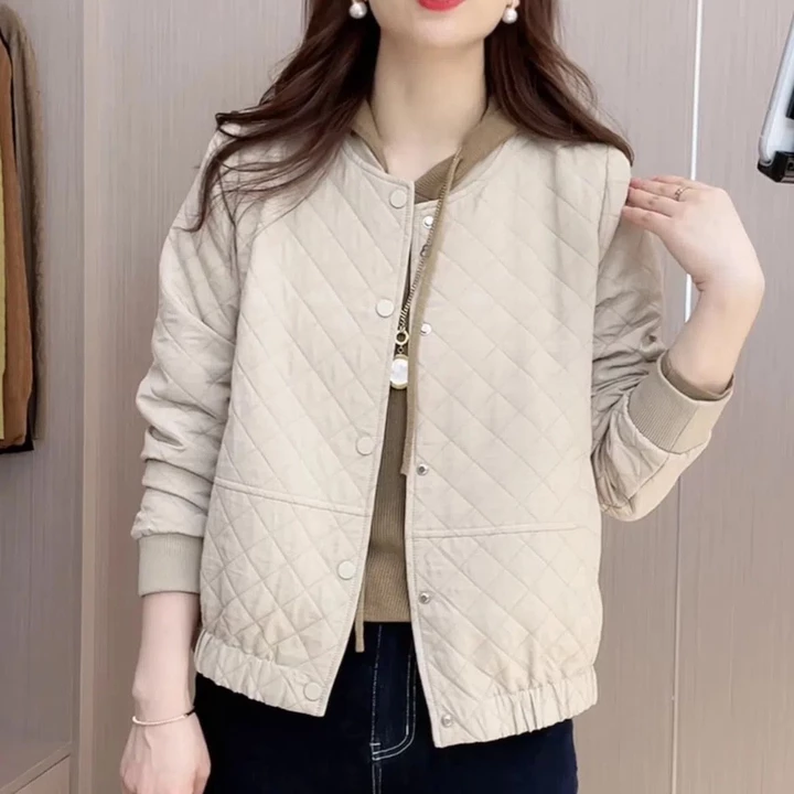 Nữ Phong Cách Mới Áo Khoác Thu Đông Phong Cách Mới Phiên Bản Hàn Quốc Thời Trang Ngắn Phong Cách Kim Cương Kiểm Tra Áo Khoác Cardigan Áo Khoác Cotton