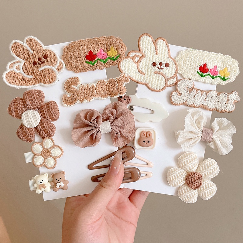 Set 10 Kẹp Tóc Nơ Kẹp Tóc Cho Bé Màu Cà Phê Sữa Gấu Thỏ Dễ Thương Phong Cách Hàn Quốc Cho Bé Gái