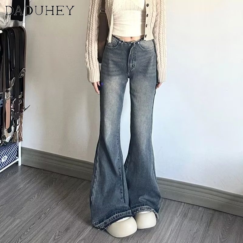 Ảnh Quần jean DADUHEY ống loe dáng rộng lưng cao phong cách Mỹ cổ điển dành cho nữ cỡ lớn 2