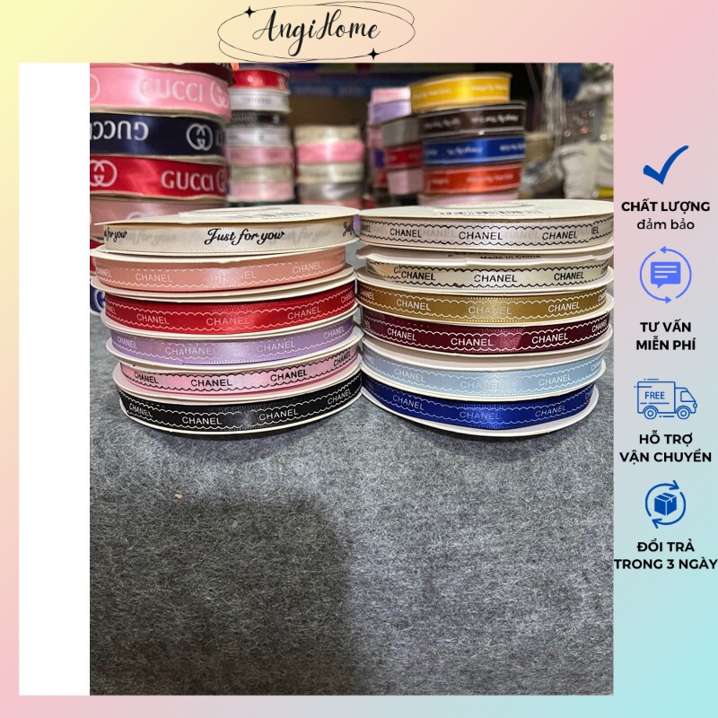 ruy băng lụa vải chữ khổ 1cmx 50yards, ruy băng làm nơ gói hoa, bó gói hoa ANGIHOME