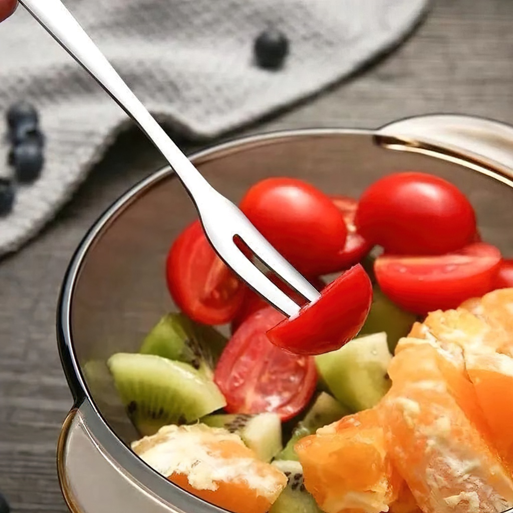 Giá sỉ - Combo 10 Dĩa Hoa Quả Inox Cao Cấp Loại Đầu 2 Răng Thời Trang - FETA