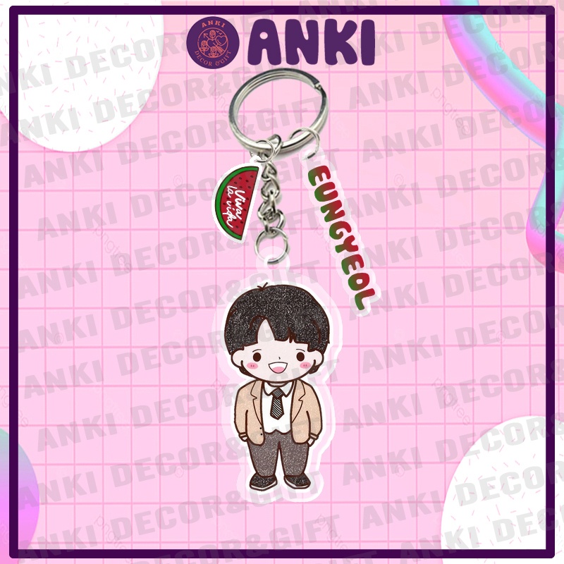 Móc khóa chibi nhân vật dưa hấu lấp lánh, twinglink watermelon,viva la vida, water sugar, quà tặng, sưu tầm - tri decor
