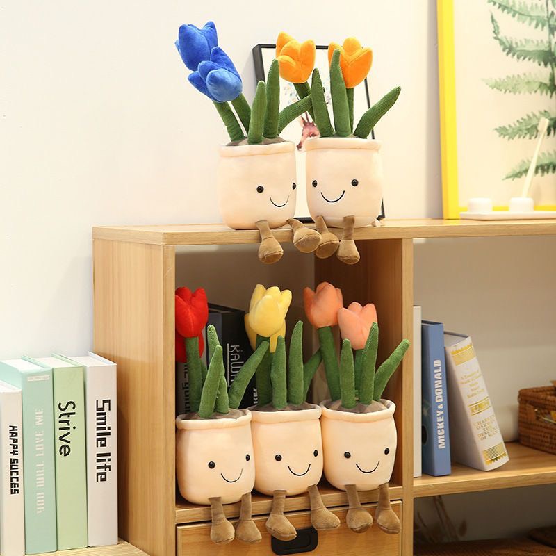 Chậu Hoa Tulip Nhồi Bông Dễ Thương Decor Bàn Làm Việc Văn Phòng - Quà Tặng Sinh Nhật Cho Bé