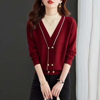 Áo Len Tay Dài Cổ Lọ Giả Hai Lớp Thời Trang Thu Đông Cho Nữ