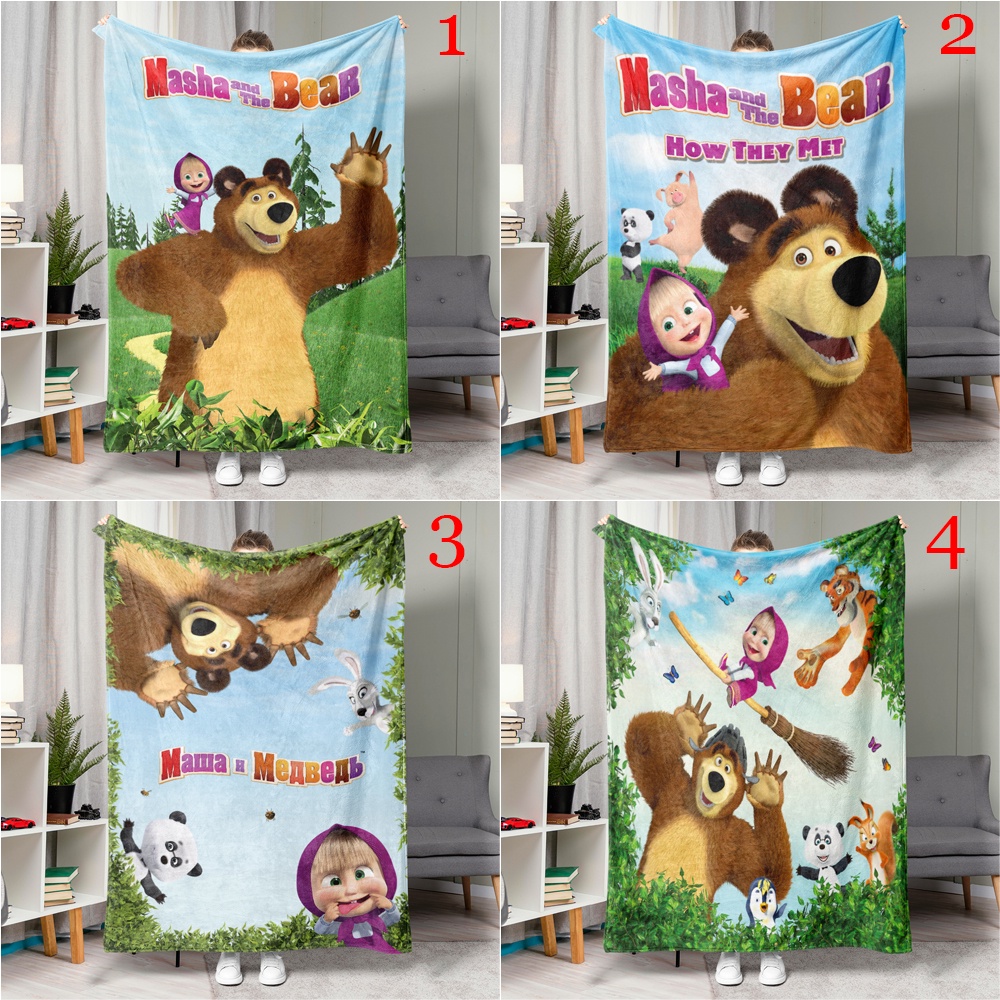 Masha Chăn flannel In Hình Gấu Và Gấu Đáng Yêu