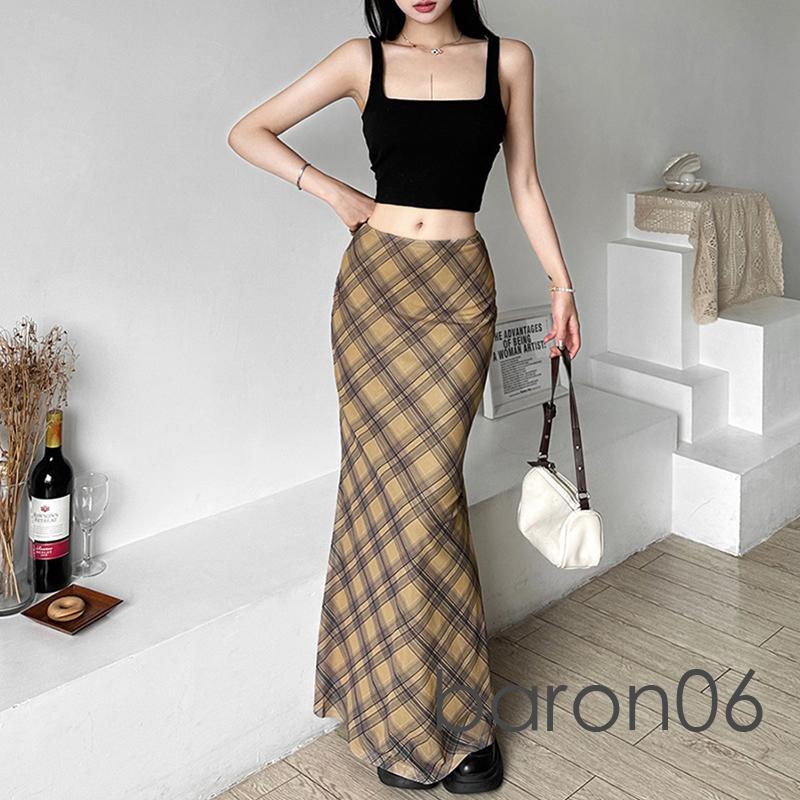 Rjqu-nữ Váy Dài Kẻ Sọc Cao Cấp Gói Hông Váy Vintage Ôm Vừa Vặn Váy Dạo Phố