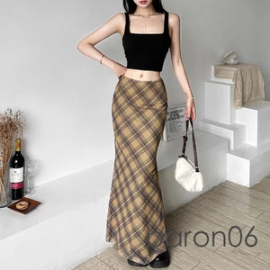 Rjqu-nữ Váy Dài Kẻ Sọc Cao Cấp Gói Hông Váy Vintage Ôm Vừa Vặn Váy Dạo Phố