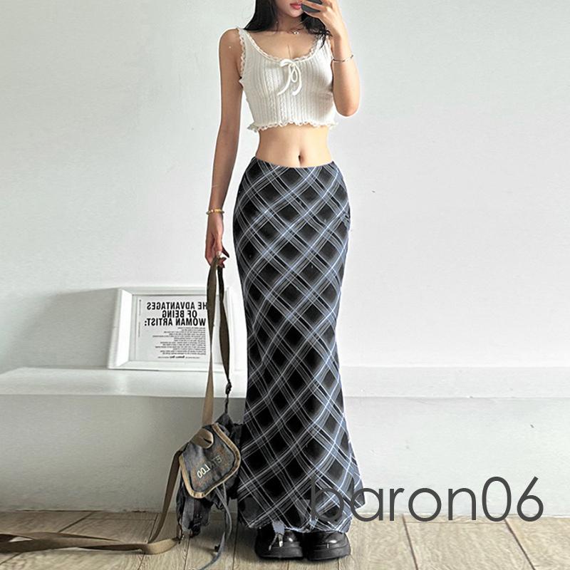 Rjqu-nữ Váy Dài Kẻ Sọc Cao Cấp Gói Hông Váy Vintage Ôm Vừa Vặn Váy Dạo Phố