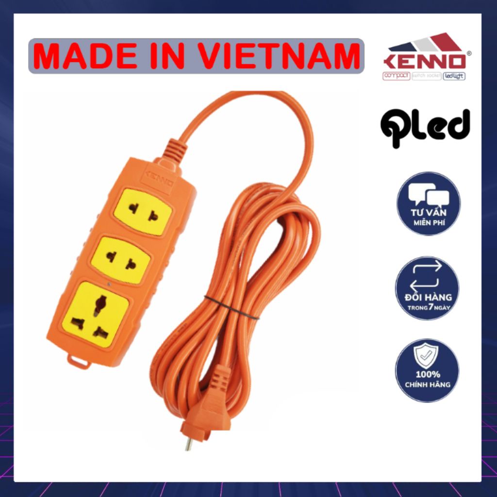 Ổ Cắm Điện 3 chấu Qled/Kenno không dây và có dây Chịu Tải Công Suất Cao 6000w  màu cam